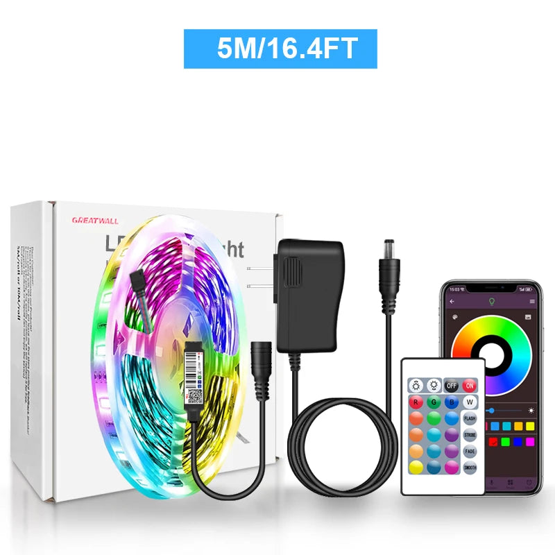 LED Strip Lights RGB 5050 LED Strips Bluetooth APP Control Color Changing DC 12V 30LEDS/M Per Meter For Bedroom Room Kitchen Bar