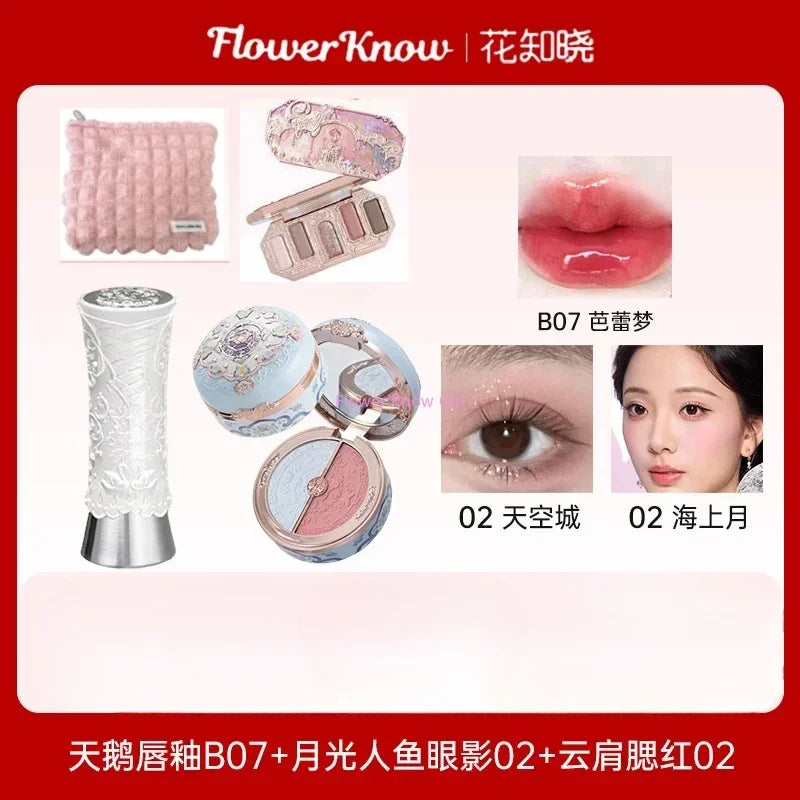 Flower Knows Butterfly Cloud Shoulder Makeup Set Gift Box Cosmetics Lipstick Lip Blush Eyeshadow Makeup Bag