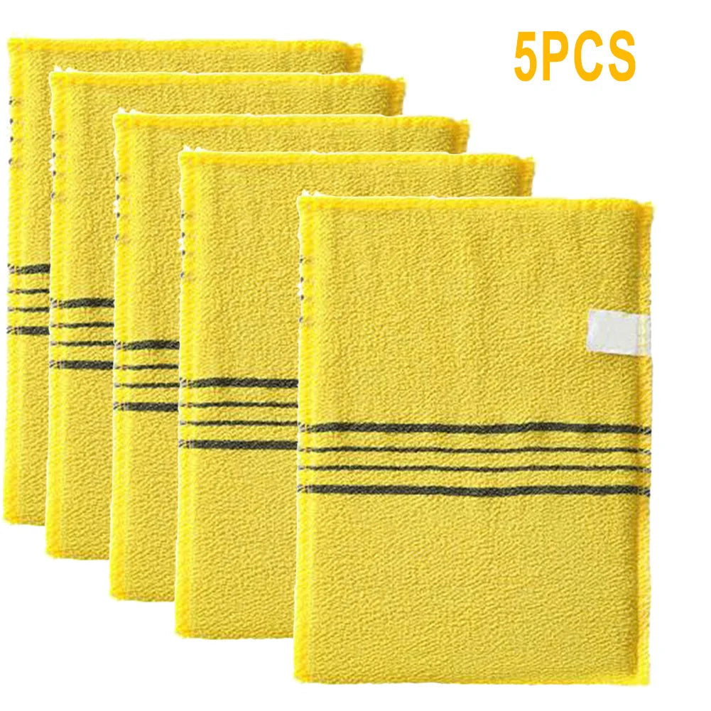5Pcs Exfoliating Bath Pad Towels Set Korean Italy Asian Exfoliating Bath Washcloth Body Scrub Shower Soft Polyester Cotton