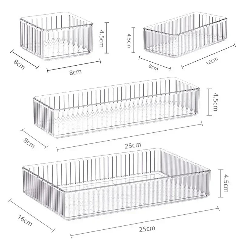 Unlimited Desk Drawer Organizers Set Plastic Bathroom Storage Makeup Organizer Clear Transparent Storage Box Bins Kitchen Gadget