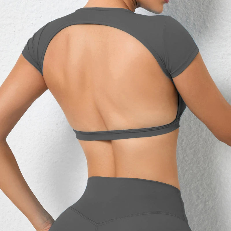 Hearuisavy Customizable Sports Shirts Workout Sportswear Backless Yoga Clothing Chest Pads Sport Crop Tops Gym Top Women