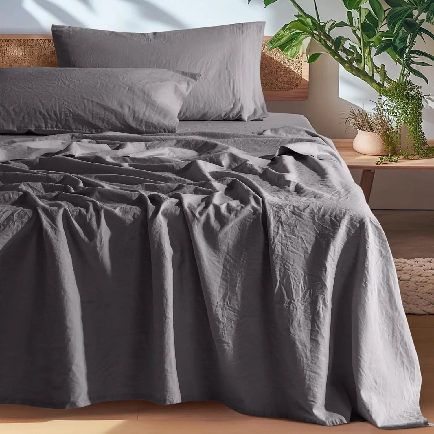 100% French Washed Pure Linen Sheets, Breathable and Cooling Bed Sheets, Soft Durable for Hot Sleepers Anti-Tear Line Flax Sheet