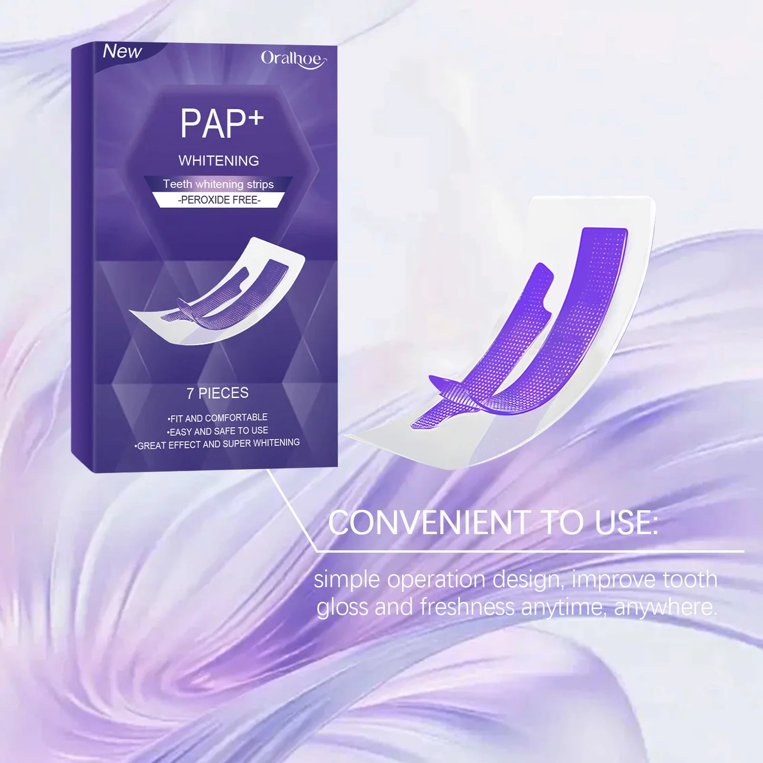 Oralhoe 7pcs Teeth Whitening Strips Remove Yellow Plaque Perfect Smile Mint Fresh Breath Peroxide Free Teeth Bleaching Strips