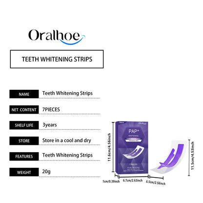 Oralhoe 7pcs Teeth Whitening Strips Remove Yellow Plaque Perfect Smile Mint Fresh Breath Peroxide Free Teeth Bleaching Strips