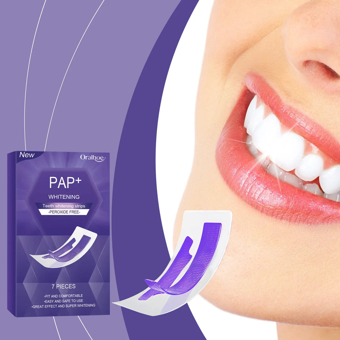 Oralhoe 7pcs Teeth Whitening Strips Remove Yellow Plaque Perfect Smile Mint Fresh Breath Peroxide Free Teeth Bleaching Strips