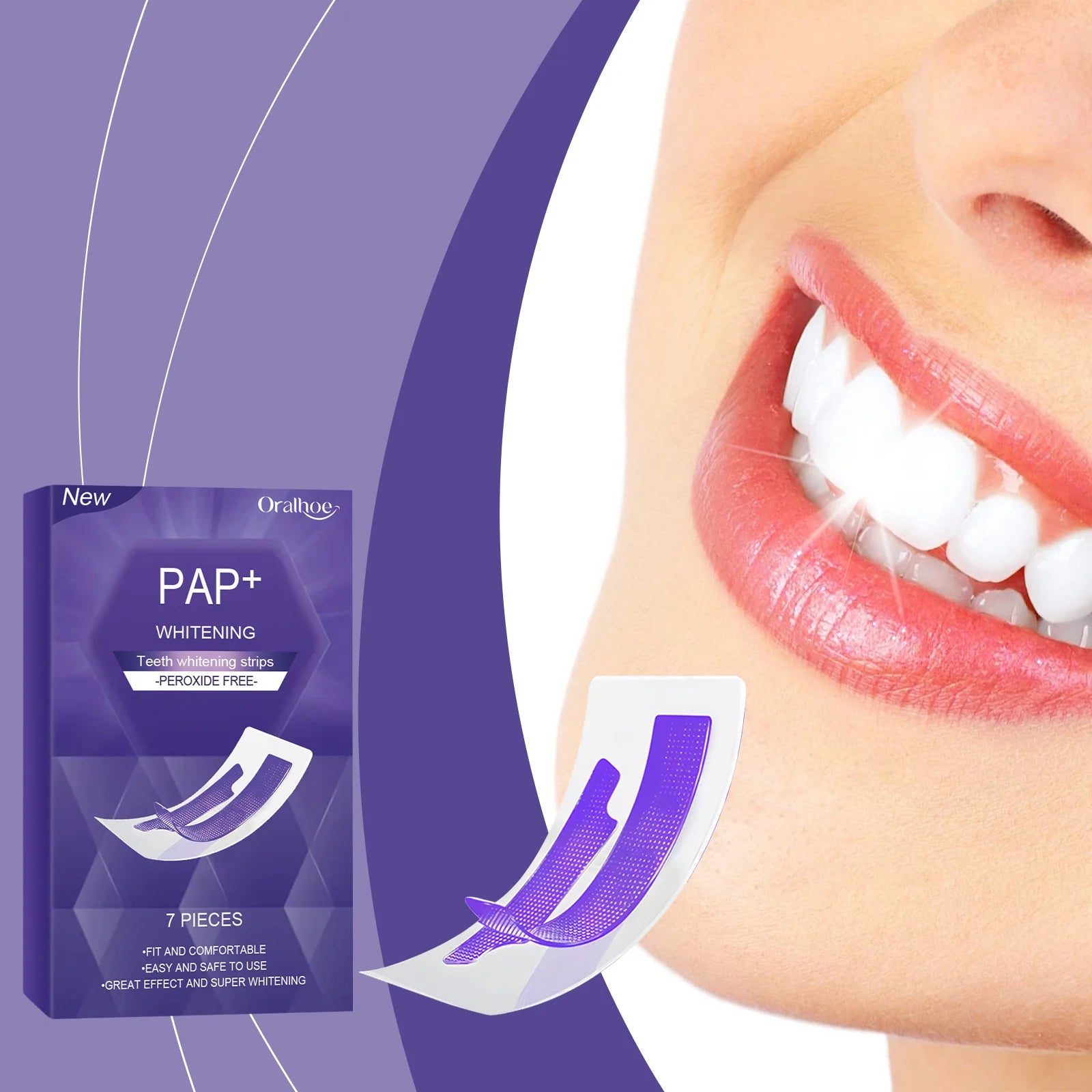 Oralhoe 7pcs Teeth Whitening Strips Remove Yellow Plaque Perfect Smile Mint Fresh Breath Peroxide Free Teeth Bleaching Strips