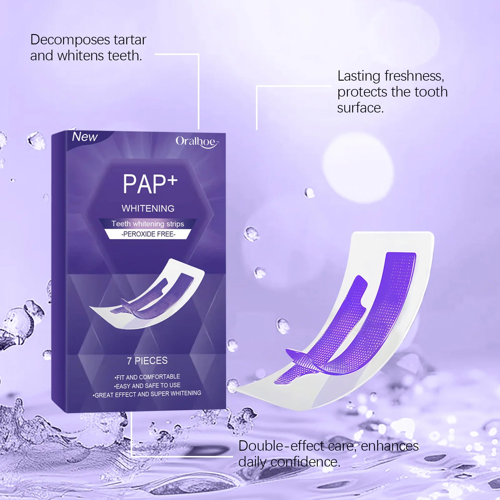 Oralhoe 7pcs Teeth Whitening Strips Remove Yellow Plaque Perfect Smile Mint Fresh Breath Peroxide Free Teeth Bleaching Strips