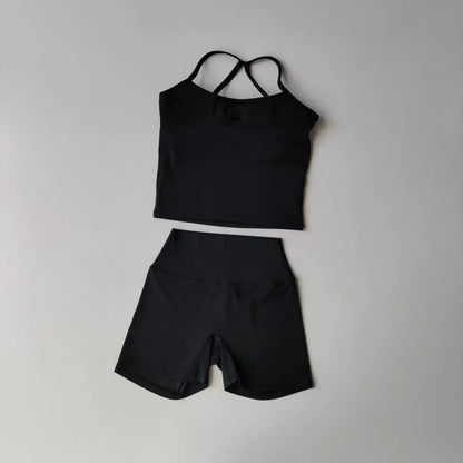 2PCS Gym Fitness Medium-intensity Sports Vest Beauty Back Yoga Suit Sports Bra Women Pilates Bra High Waist Hip Lift Shorts Set