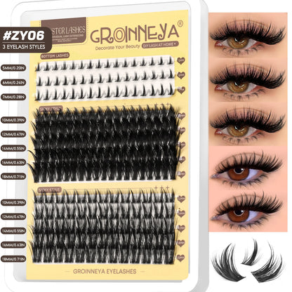 GROINNEYA Manga Lash Clusters Fluffy Lash Clusters Mixed Tray With Spikes and Bottoms Thick Eyelash Clusters Eyelash Extensions