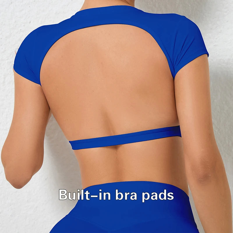 Hearuisavy Customizable Sports Shirts Workout Sportswear Backless Yoga Clothing Chest Pads Sport Crop Tops Gym Top Women