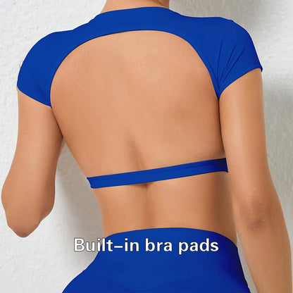 Hearuisavy Customizable Sports Shirts Workout Sportswear Backless Yoga Clothing Chest Pads Sport Crop Tops Gym Top Women