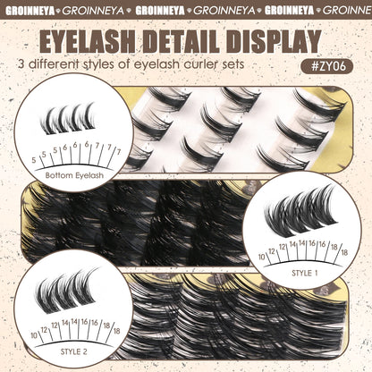 GROINNEYA Manga Lash Clusters Fluffy Lash Clusters Mixed Tray With Spikes and Bottoms Thick Eyelash Clusters Eyelash Extensions
