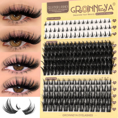 GROINNEYA Manga Lash Clusters Fluffy Lash Clusters Mixed Tray With Spikes and Bottoms Thick Eyelash Clusters Eyelash Extensions