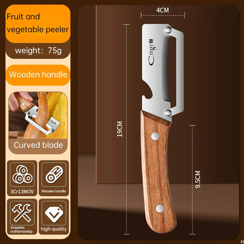 1pcs Stainless steel peeler with wooden handle for peeling and slicing fruits and vegetables | Durable and smooth operation