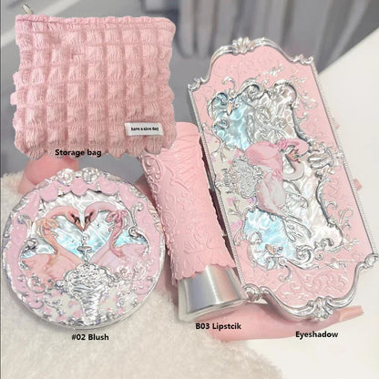 Makeup Set Flower Knows Swan Ballet Series Six Color Eyeshadow Palette Embossed Blusher Shine Lipstick Kit With Bag All In