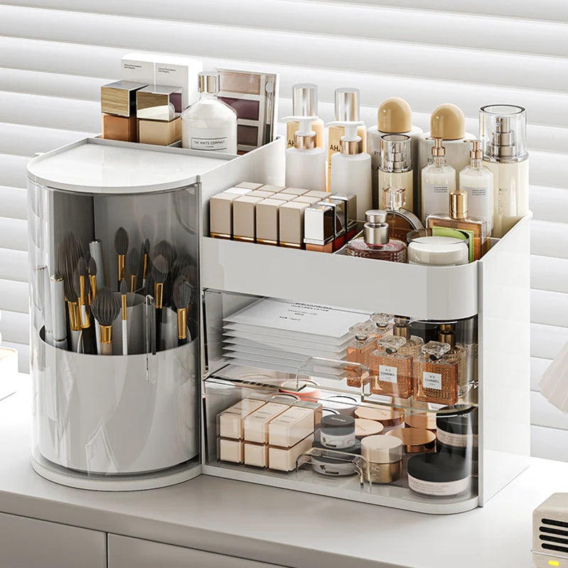 1 Pcs Rotating Brush Stand Makeup Storage Box with Drawers - Countertop Cosmetic Organizer for Dressing Table Display &amp; Storage