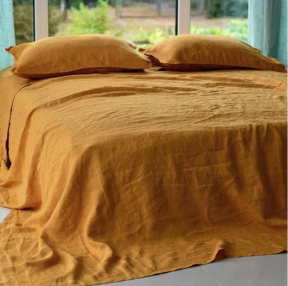 3PCS 100% Pure washed flax Linen Sheet Set Natural Flax Bed Sheets 2 Pillowcases Breatherable Soft Farmhouse Bedding Flat Sheet
