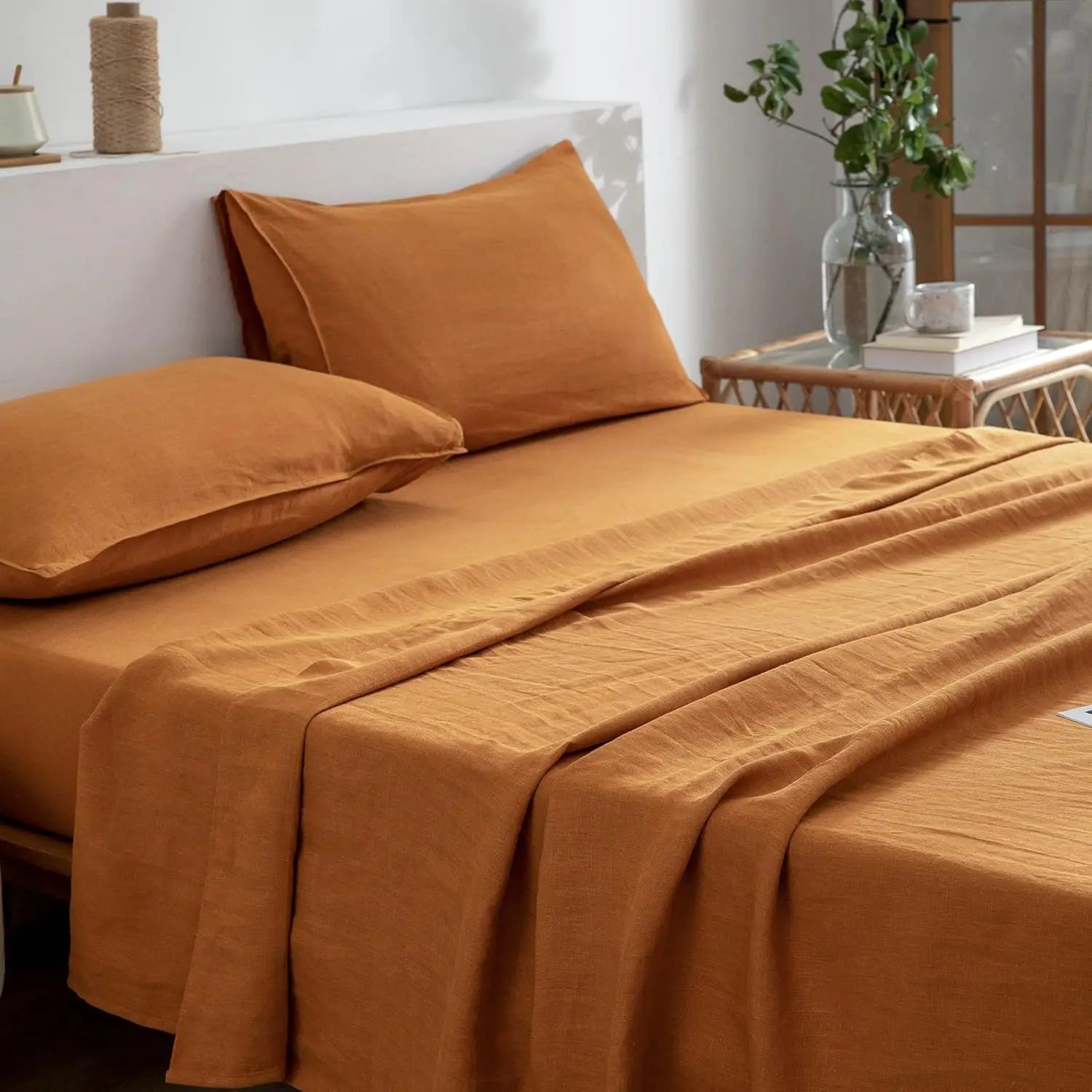 100% French Washed Pure Linen Sheets, Breathable and Cooling Bed Sheets, Soft Durable for Hot Sleepers Anti-Tear Line Flax Sheet