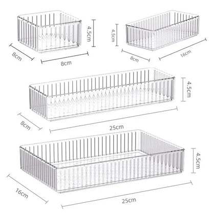 Unlimited Desk Drawer Organizers Set Plastic Bathroom Storage Makeup Organizer Clear Transparent Storage Box Bins Kitchen Gadget