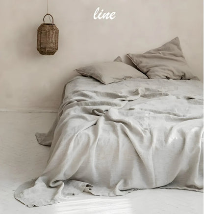 3PCS 100% Pure washed flax Linen Sheet Set Natural Flax Bed Sheets 2 Pillowcases Breatherable Soft Farmhouse Bedding Flat Sheet