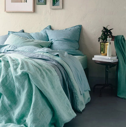 3PCS 100% Pure washed flax Linen Sheet Set Natural Flax Bed Sheets 2 Pillowcases Breatherable Soft Farmhouse Bedding Flat Sheet