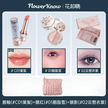 Flower Knows Butterfly Cloud Shoulder Makeup Set Gift Box Cosmetics Lipstick Lip Blush Eyeshadow Makeup Bag