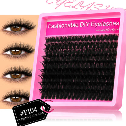 GROINNEYA Manga Lash Clusters Fluffy Lash Clusters Mixed Tray With Spikes and Bottoms Thick Eyelash Clusters Eyelash Extensions