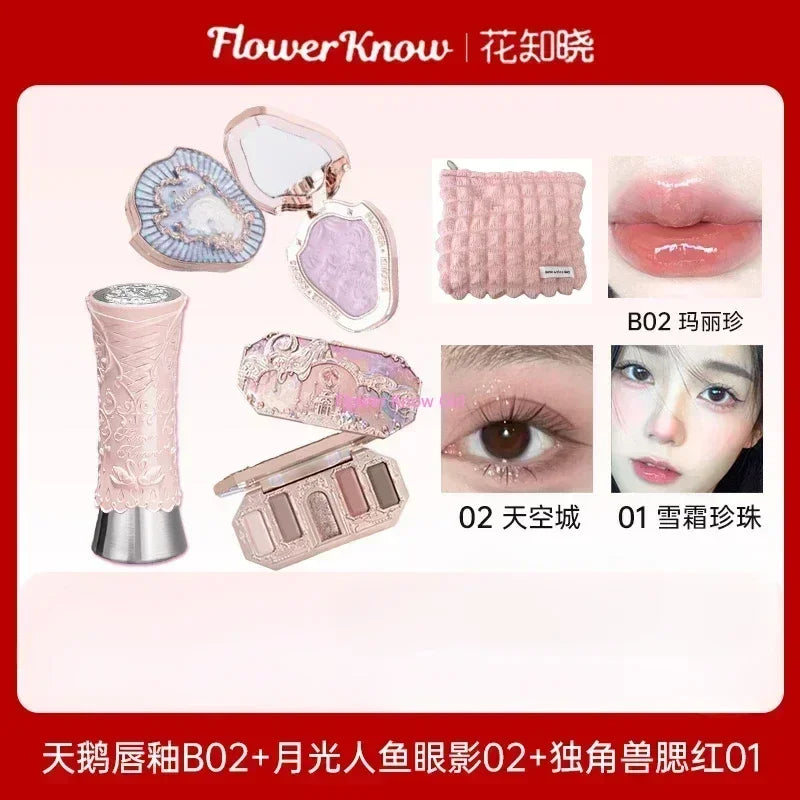 Flower Knows Butterfly Cloud Shoulder Makeup Set Gift Box Cosmetics Lipstick Lip Blush Eyeshadow Makeup Bag