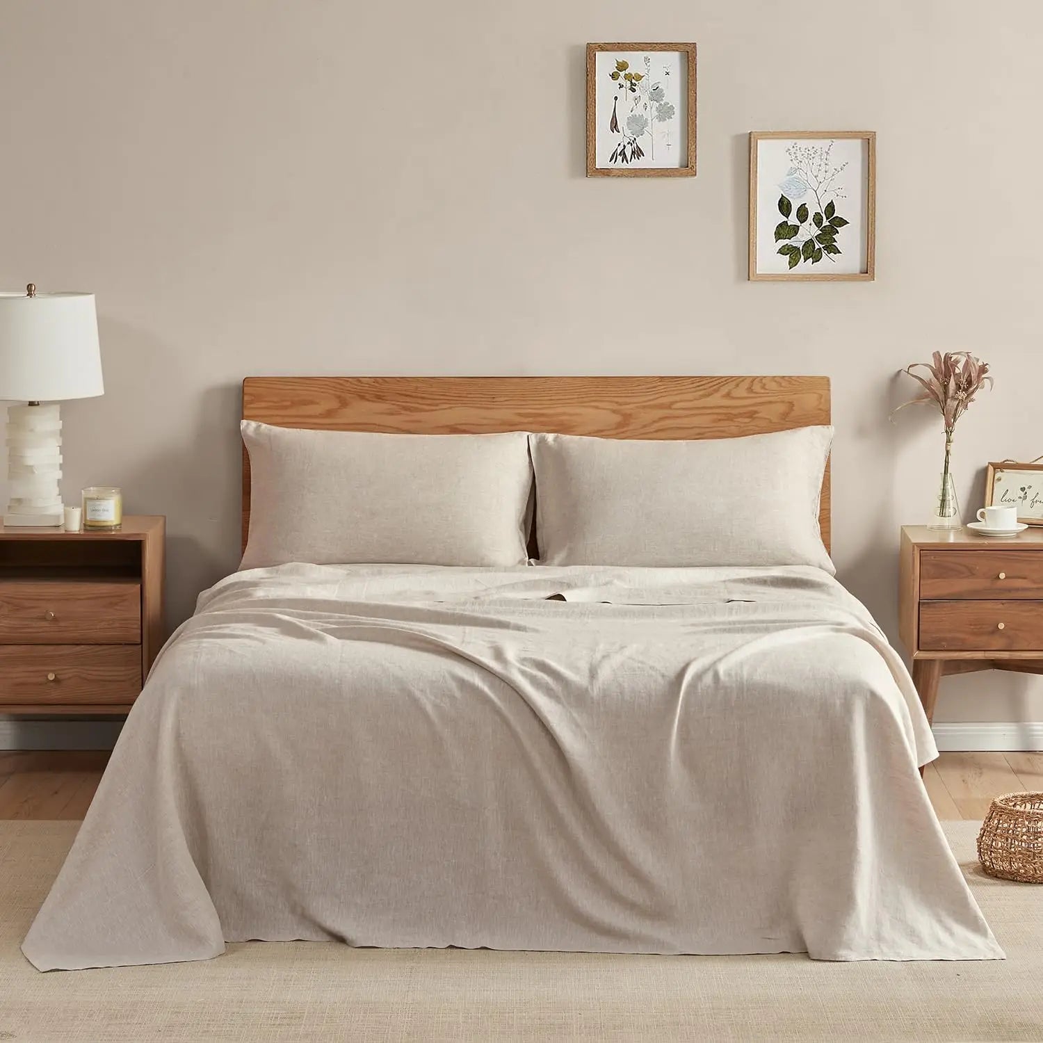 100% French Washed Pure Linen Sheets, Breathable and Cooling Bed Sheets, Soft Durable for Hot Sleepers Anti-Tear Line Flax Sheet
