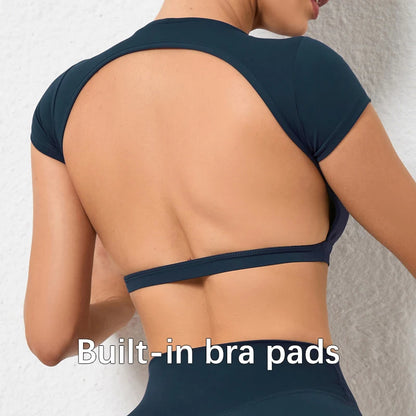 Hearuisavy Customizable Sports Shirts Workout Sportswear Backless Yoga Clothing Chest Pads Sport Crop Tops Gym Top Women