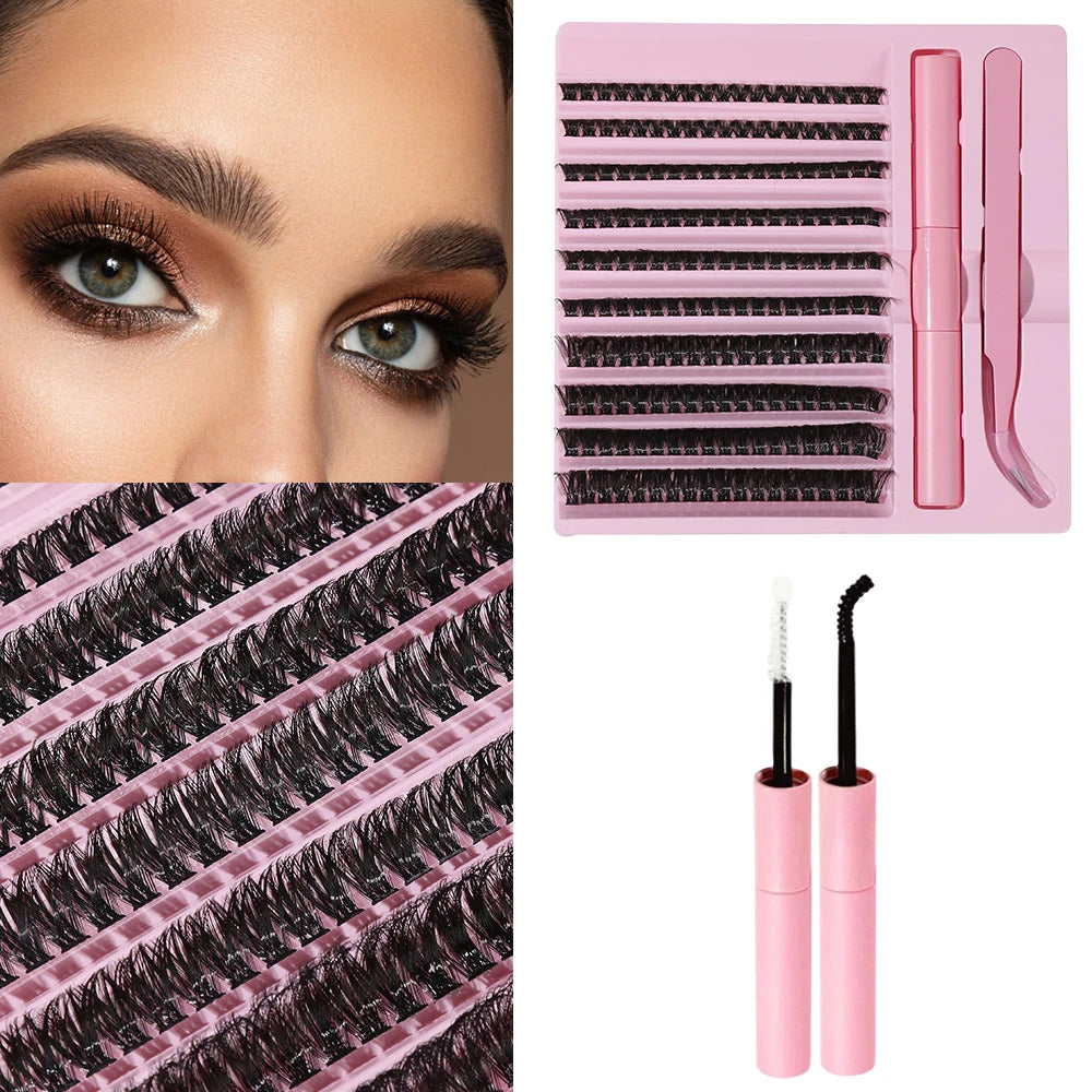 Natural Cluster 200pcs Lashes Set - C-Curl, Mixed Lengths 10-16mm for Effortless Volume