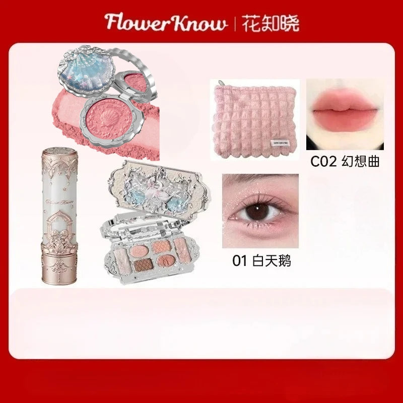 Flower Knows Butterfly Cloud Shoulder Makeup Set Gift Box Cosmetics Lipstick Lip Blush Eyeshadow Makeup Bag