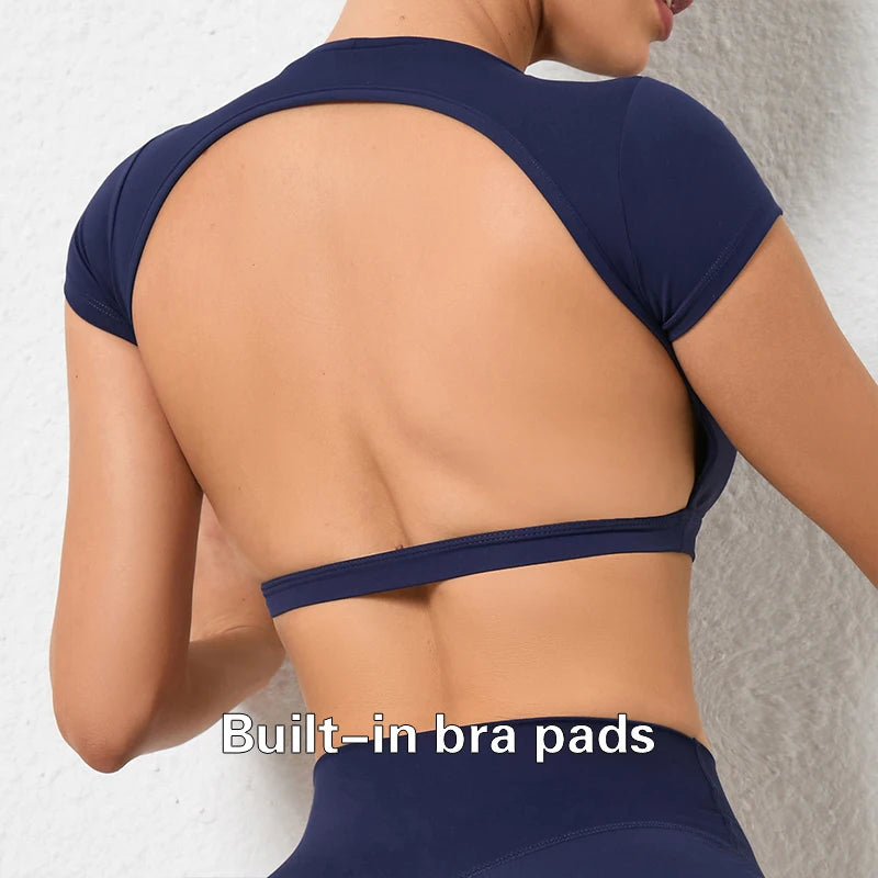 Hearuisavy Customizable Sports Shirts Workout Sportswear Backless Yoga Clothing Chest Pads Sport Crop Tops Gym Top Women