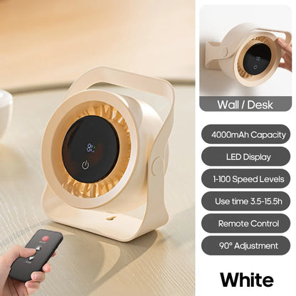 Newest Portable 4000mAh Rechargeable Table Fan Angle Adjustable Wall Fan Remote Control Touch Screen Mini High-speed Cooling Fan