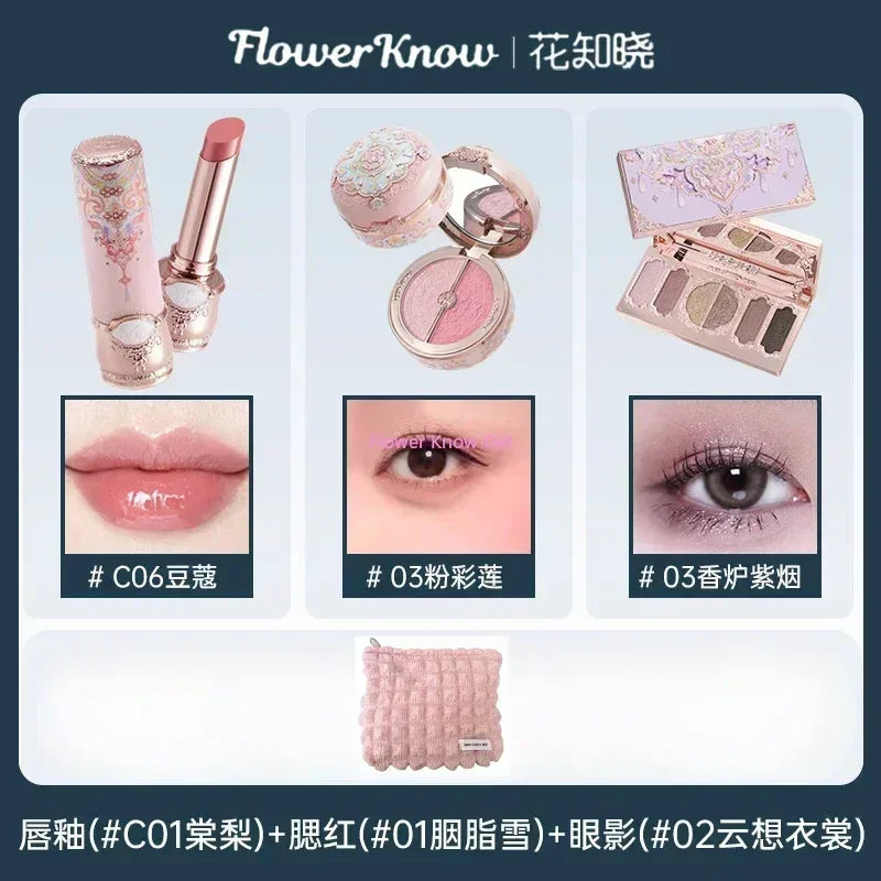 Flower Knows Butterfly Cloud Shoulder Makeup Set Gift Box Cosmetics Lipstick Lip Blush Eyeshadow Makeup Bag