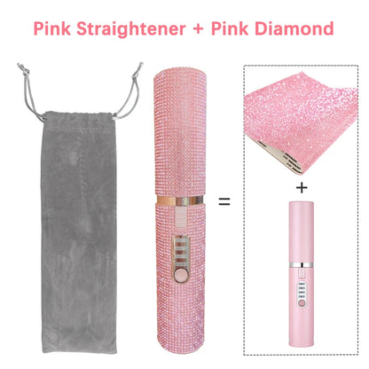 2-IN-1 Electric USB Hair Straightener Curler Fashion Colored Diamond  Design Wireless Travel Hair Straightening Styler Brush