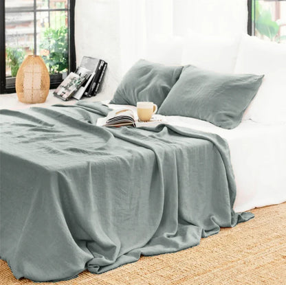 3PCS 100% Pure washed flax Linen Sheet Set Natural Flax Bed Sheets 2 Pillowcases Breatherable Soft Farmhouse Bedding Flat Sheet
