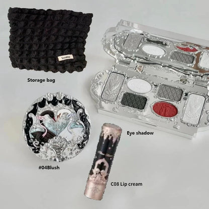 Makeup Set Flower Knows Swan Ballet Series Six Color Eyeshadow Palette Embossed Blusher Shine Lipstick Kit With Bag All In