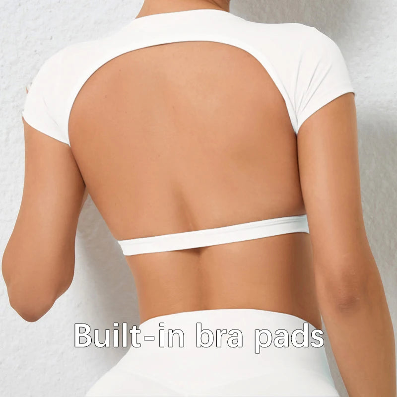 Hearuisavy Customizable Sports Shirts Workout Sportswear Backless Yoga Clothing Chest Pads Sport Crop Tops Gym Top Women