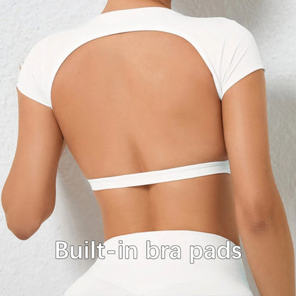 Hearuisavy Customizable Sports Shirts Workout Sportswear Backless Yoga Clothing Chest Pads Sport Crop Tops Gym Top Women