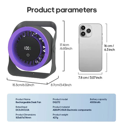 Newest Portable 4000mAh Rechargeable Table Fan Angle Adjustable Wall Fan Remote Control Touch Screen Mini High-speed Cooling Fan