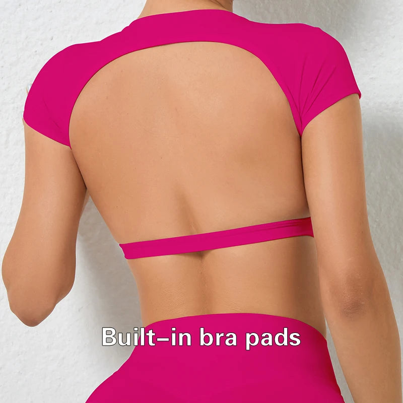 Hearuisavy Customizable Sports Shirts Workout Sportswear Backless Yoga Clothing Chest Pads Sport Crop Tops Gym Top Women